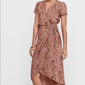 Express Snakeskin Print Wrap Tie Midi Dress Large